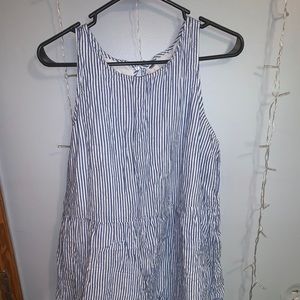 blue and white striped dress